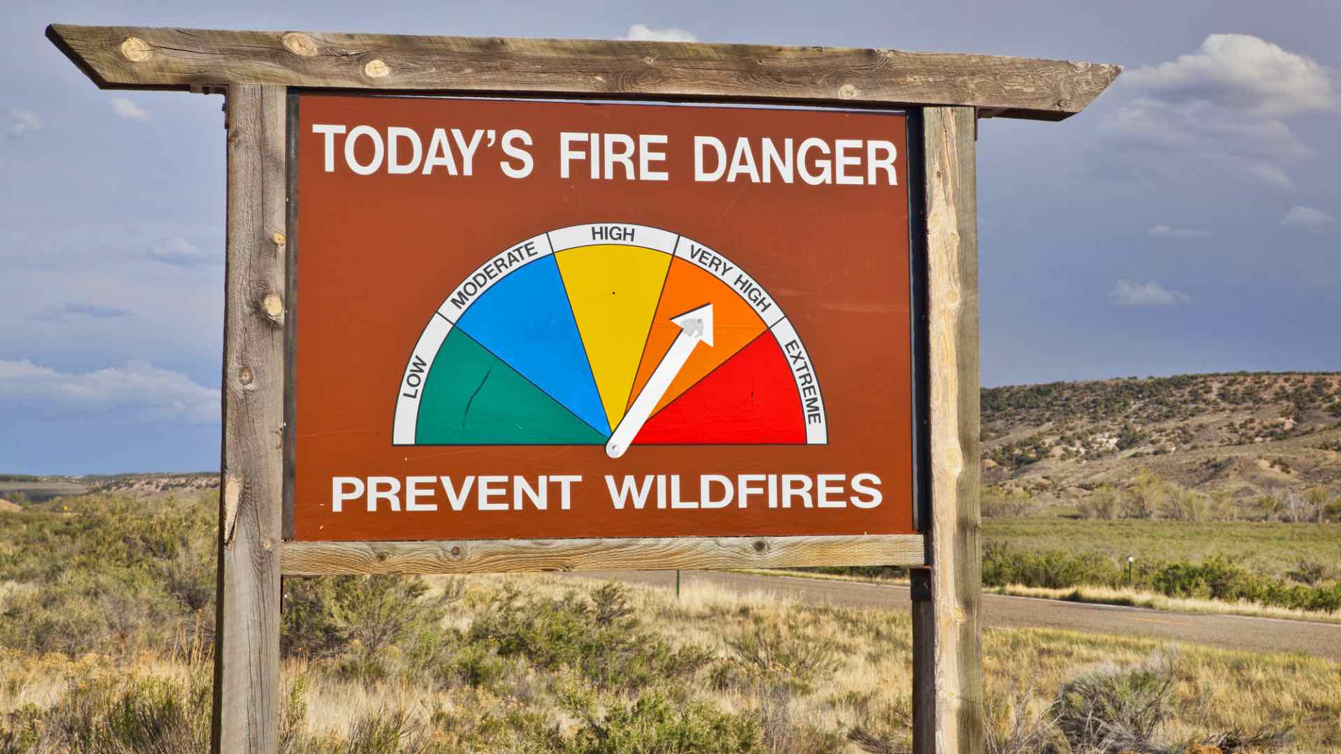 Fire danger sign to prevent wildfires in Colorado