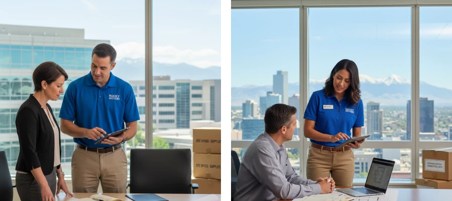 Rocky Movers estimators meeting with clients in DTC and downtown Denver offices to provide a free quote